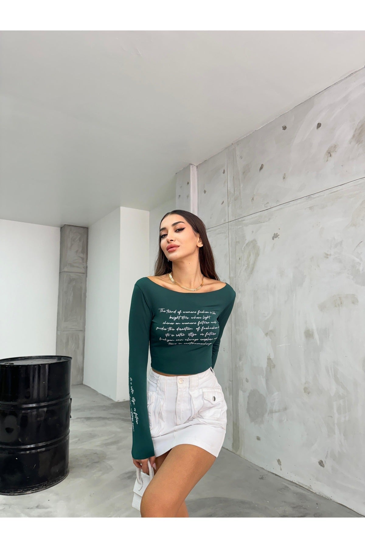 Women's Printed Stretchy Sandy Crop Blouse Green - MALLTURK