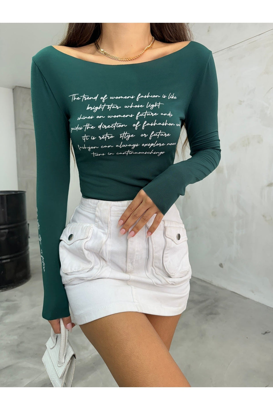 Women's Printed Stretchy Sandy Crop Blouse Green - MALLTURK