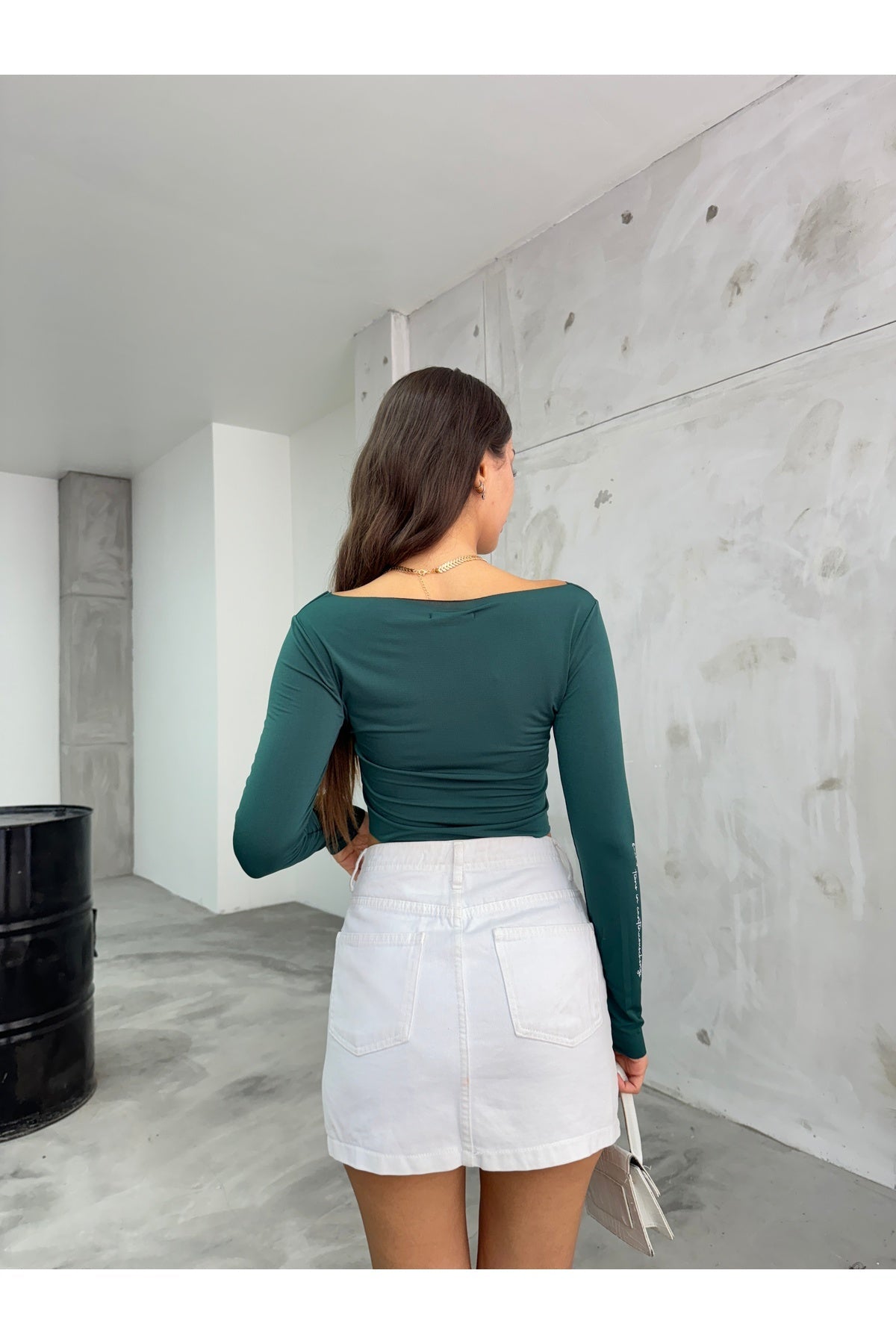 Women's Printed Stretchy Sandy Crop Blouse Green - MALLTURK