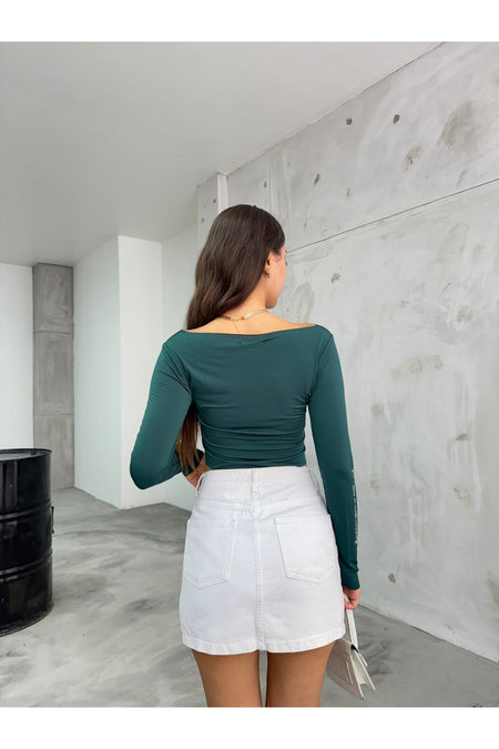 Women's Printed Stretchy Sandy Crop Blouse Green - MALLTURK
