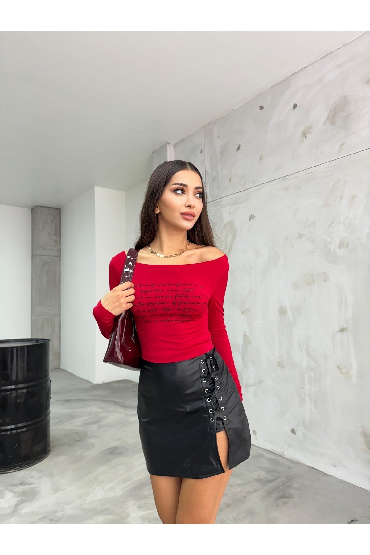 Women's Printed Stretchy Sandy Crop Blouse Red - MALLTURK