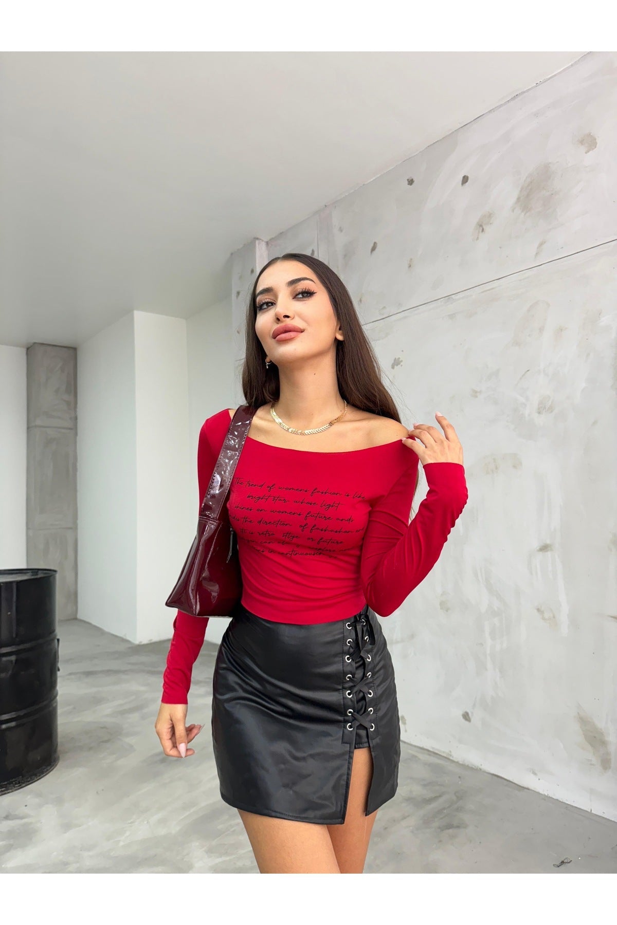 Women's Printed Stretchy Sandy Crop Blouse Red - MALLTURK