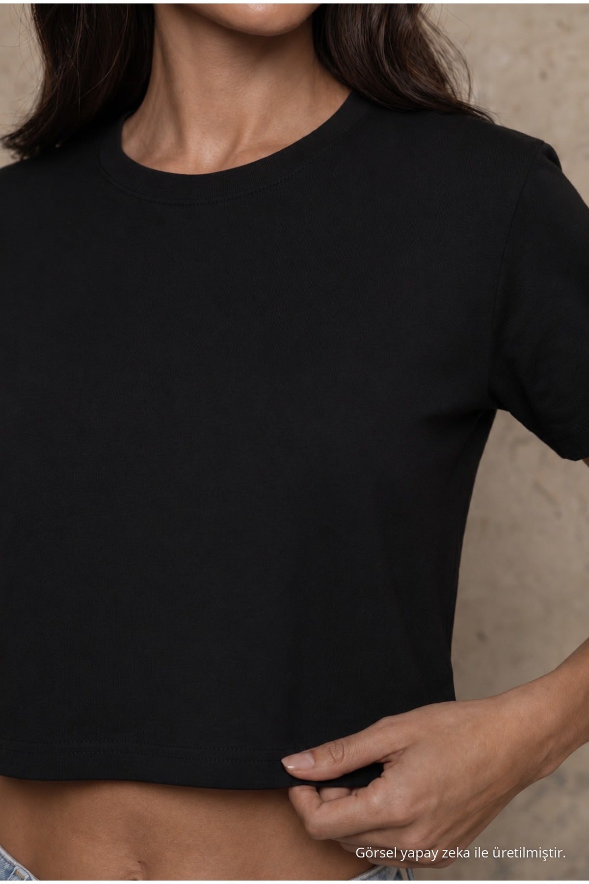 Women's Round Neck Relaxed Fit Short Sleeve Basic Crop T-Shirt BLACK - MALLTURK