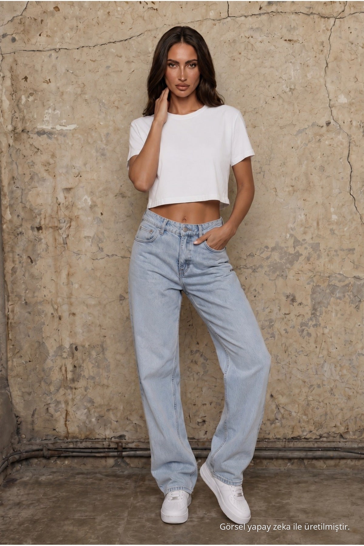 Women's Round Neck Relaxed Fit Short Sleeve Basic Crop T-Shirt WHITE - MALLTURK