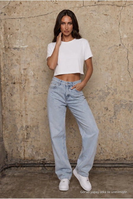 Women's Round Neck Relaxed Fit Short Sleeve Basic Crop T-Shirt WHITE - MALLTURK