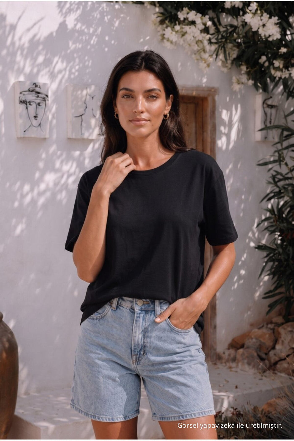 Women's Round Neck Relaxed Fit Short Sleeve Basic T-Shirt BLACK - MALLTURK