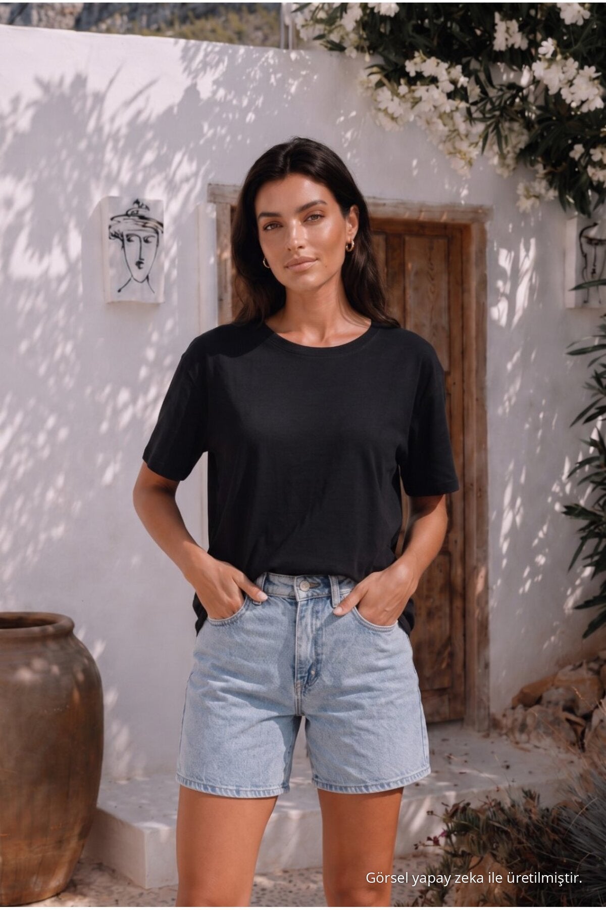 Women's Round Neck Relaxed Fit Short Sleeve Basic T-Shirt BLACK - MALLTURK