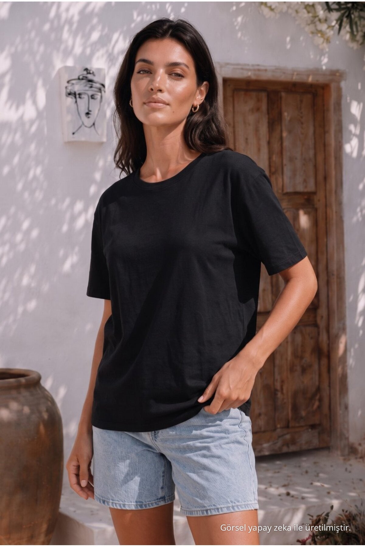 Women's Round Neck Relaxed Fit Short Sleeve Basic T-Shirt BLACK - MALLTURK