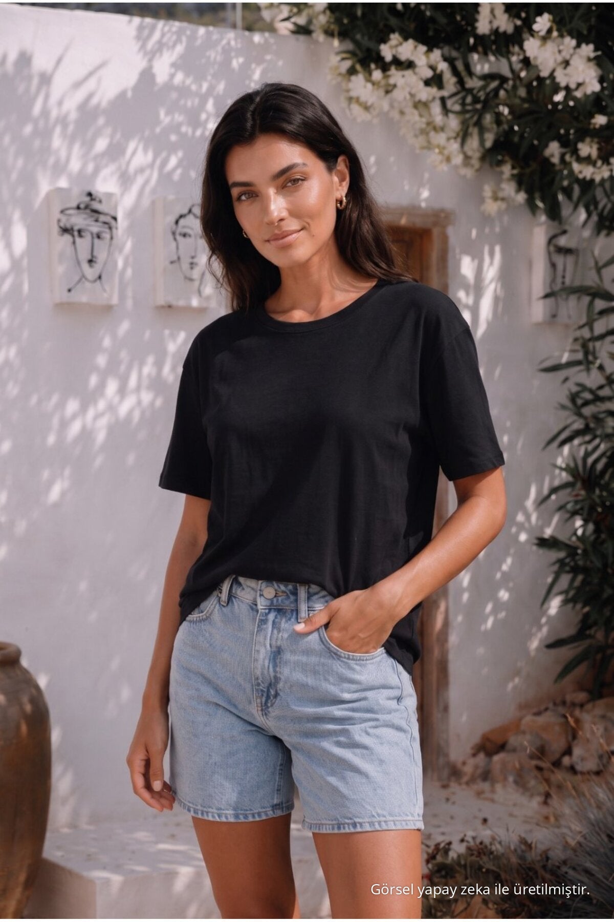 Women's Round Neck Relaxed Fit Short Sleeve Basic T-Shirt BLACK - MALLTURK