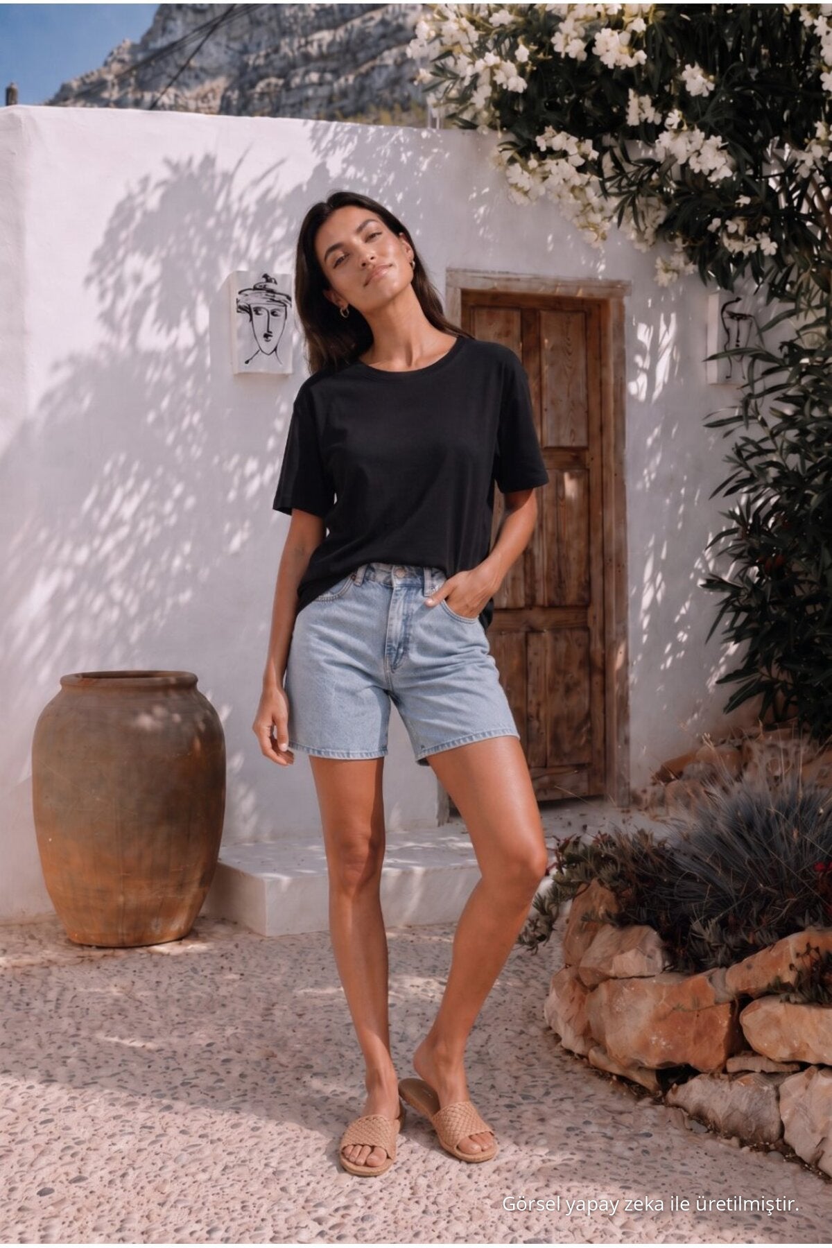 Women's Round Neck Relaxed Fit Short Sleeve Basic T-Shirt BLACK - MALLTURK