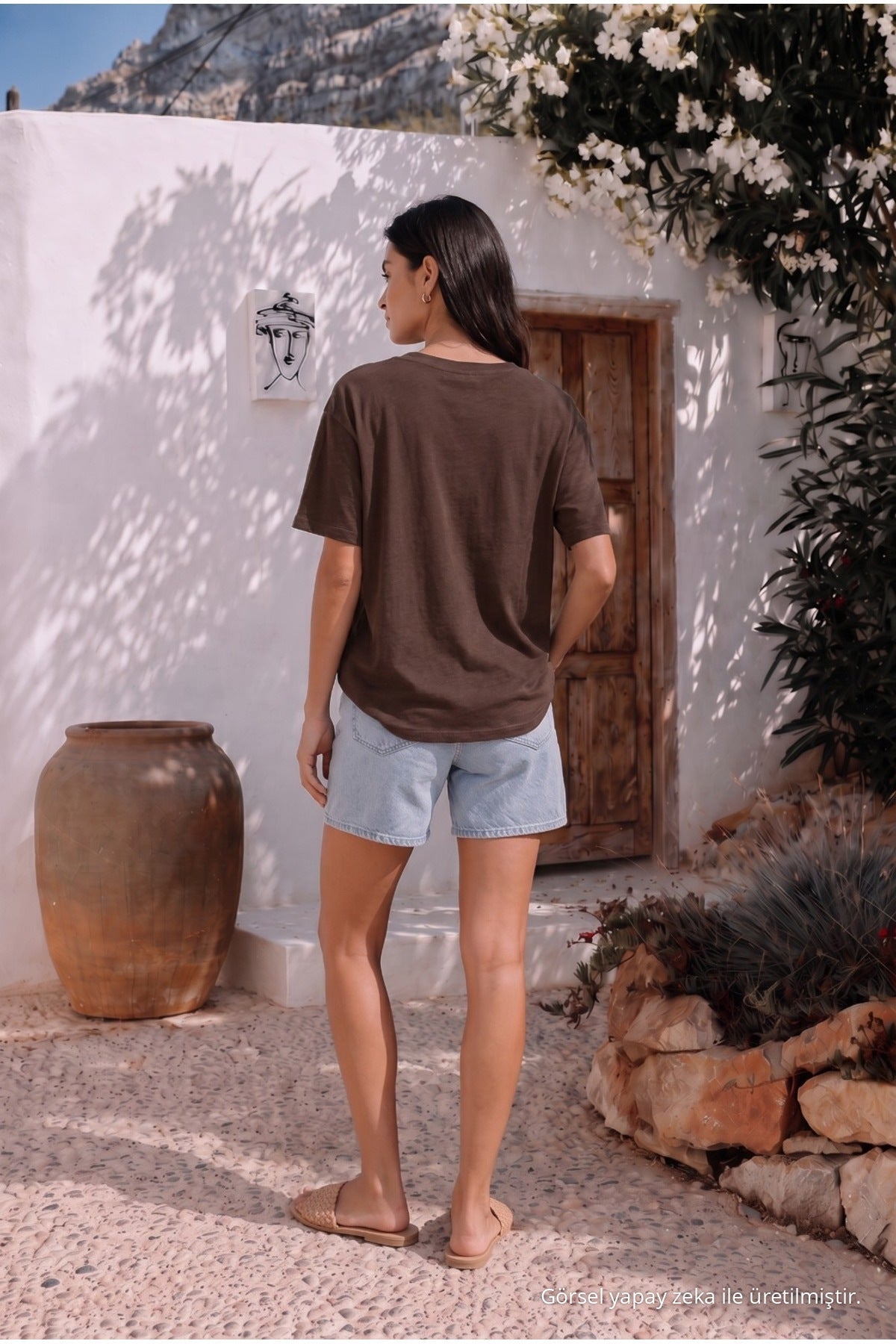 Women's Round Neck Relaxed Fit Short Sleeve Basic T-Shirt Brown - MALLTURK