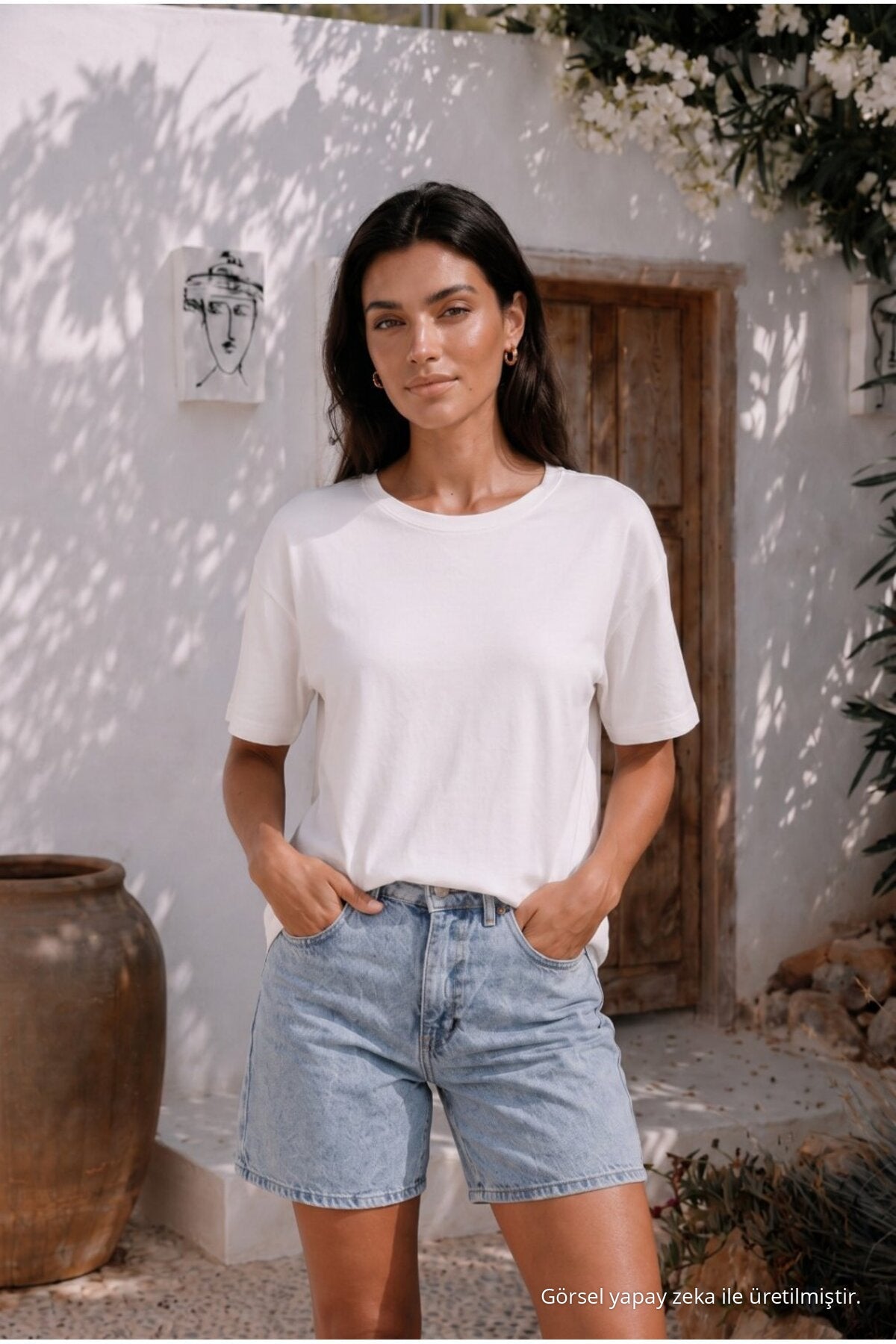 Women's Round Neck Relaxed Fit Short Sleeve Basic T-Shirt WHITE - MALLTURK