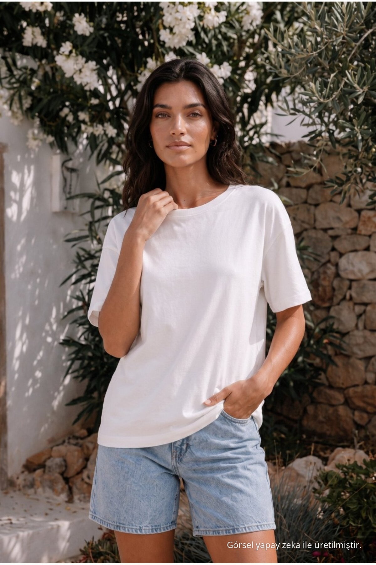 Women's Round Neck Relaxed Fit Short Sleeve Basic T-Shirt WHITE - MALLTURK