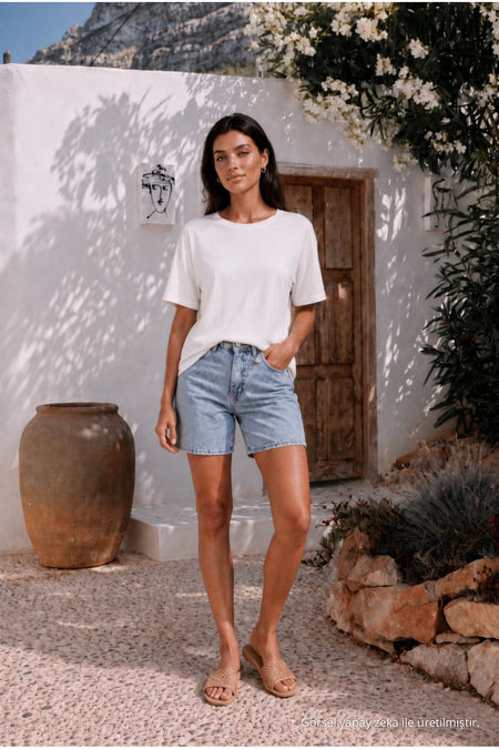 Women's Round Neck Relaxed Fit Short Sleeve Basic T-Shirt WHITE - MALLTURK