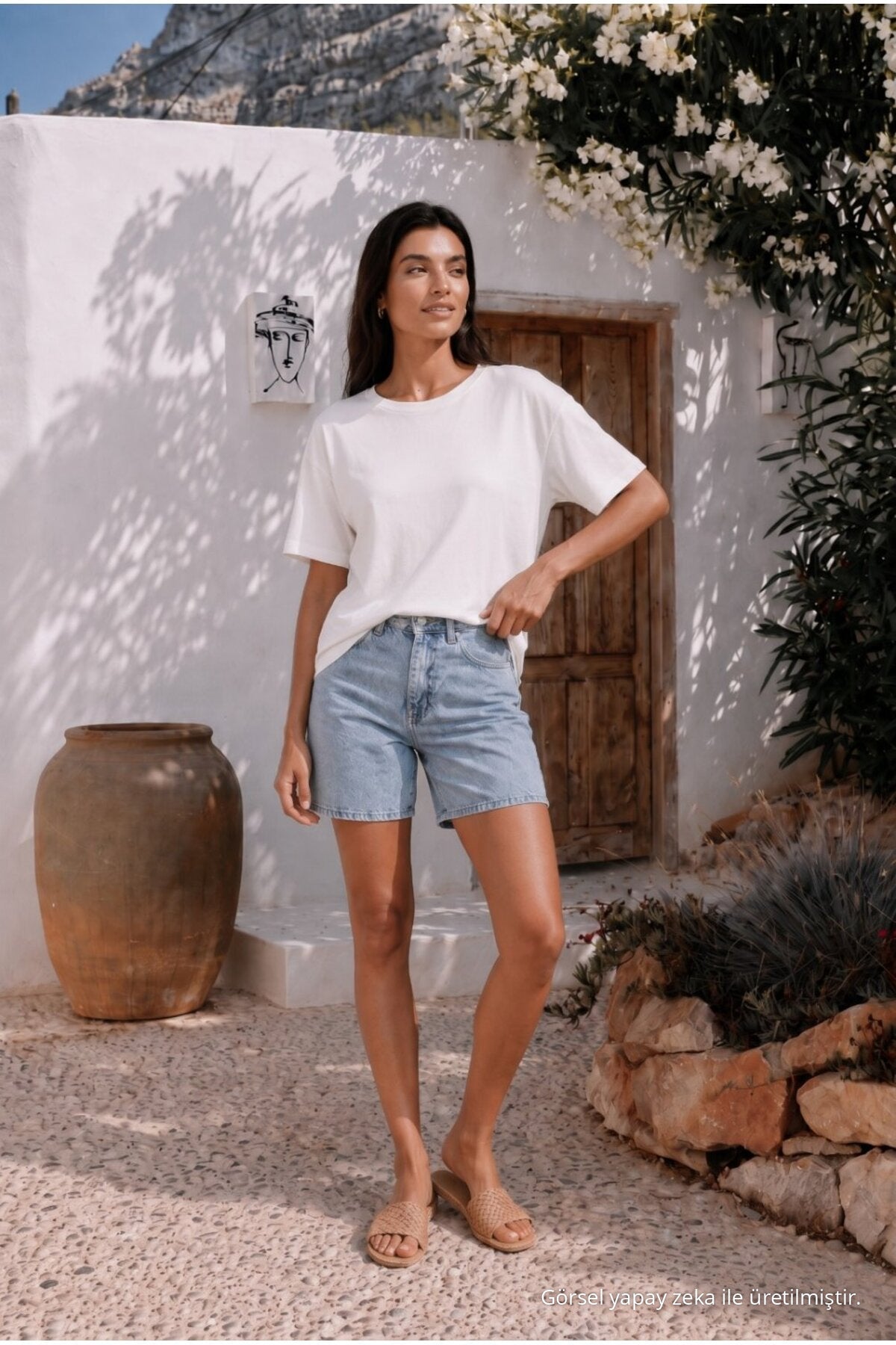 Women's Round Neck Relaxed Fit Short Sleeve Basic T-Shirt WHITE - MALLTURK