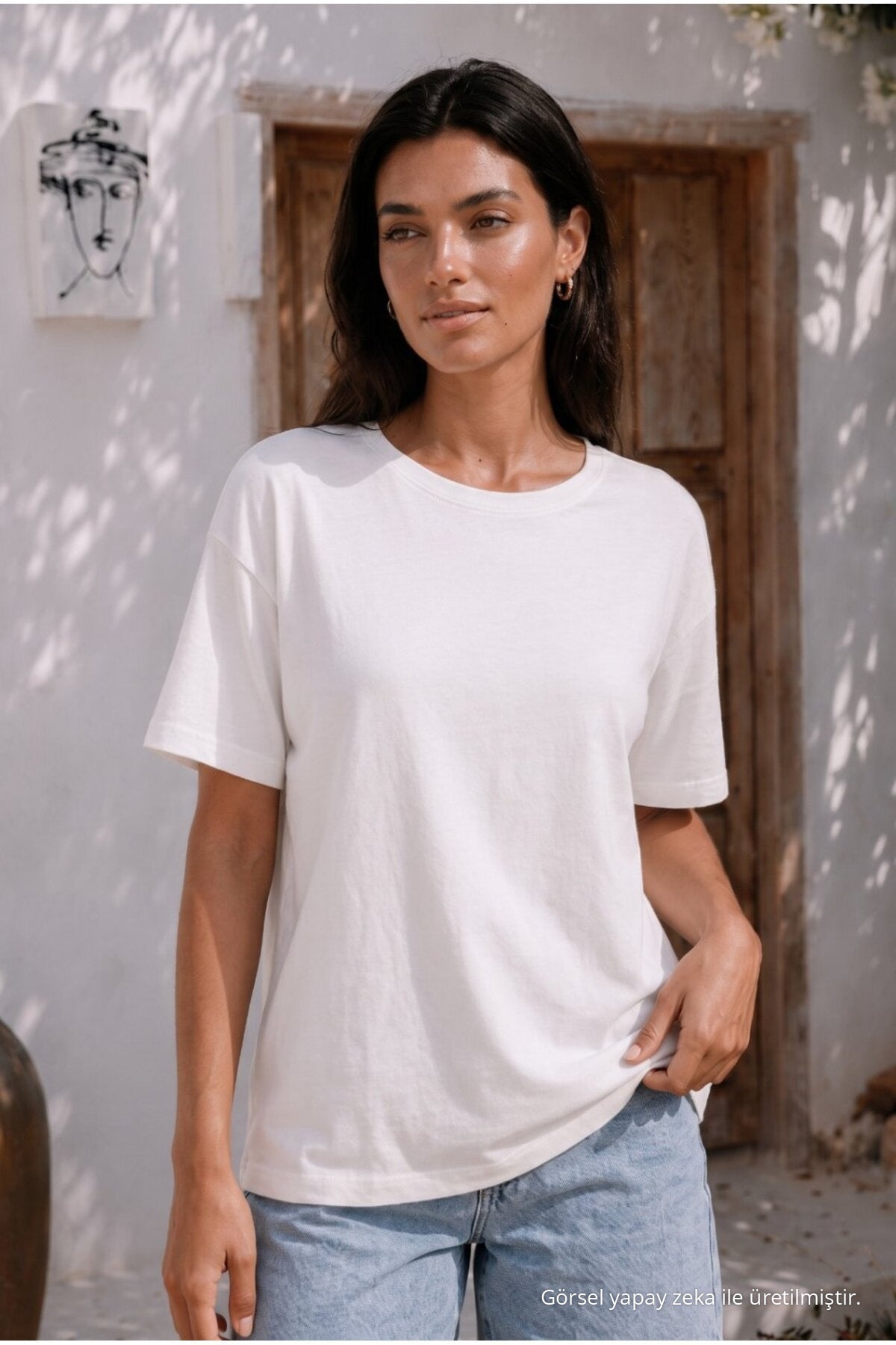 Women's Round Neck Relaxed Fit Short Sleeve Basic T-Shirt WHITE - MALLTURK