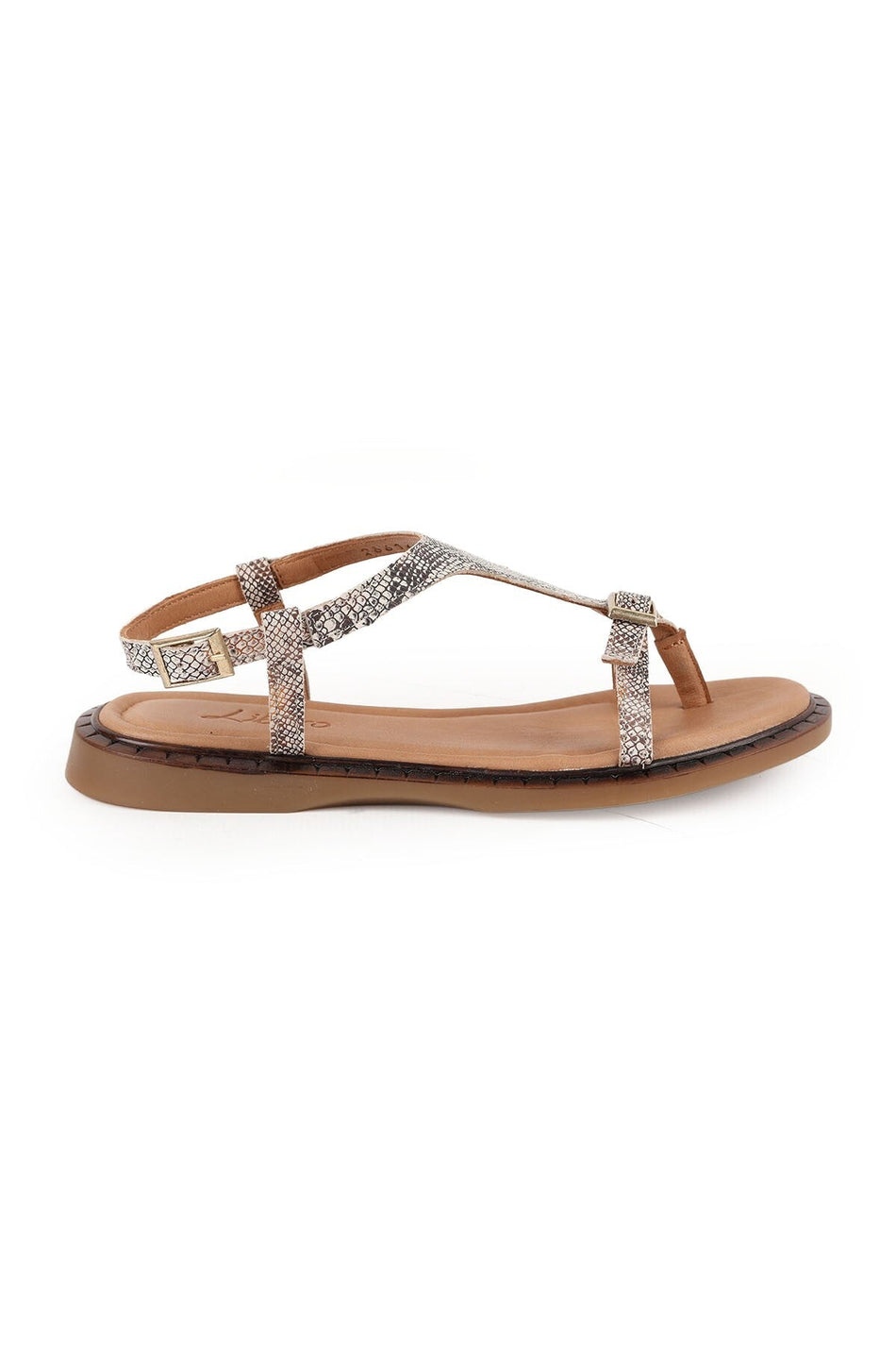 Women's Sandals Antique Snake Pattern Buckle Detailed Flip-Flop Flat Flexible Thermo Sole Summer L082.26614 - MALLTURK