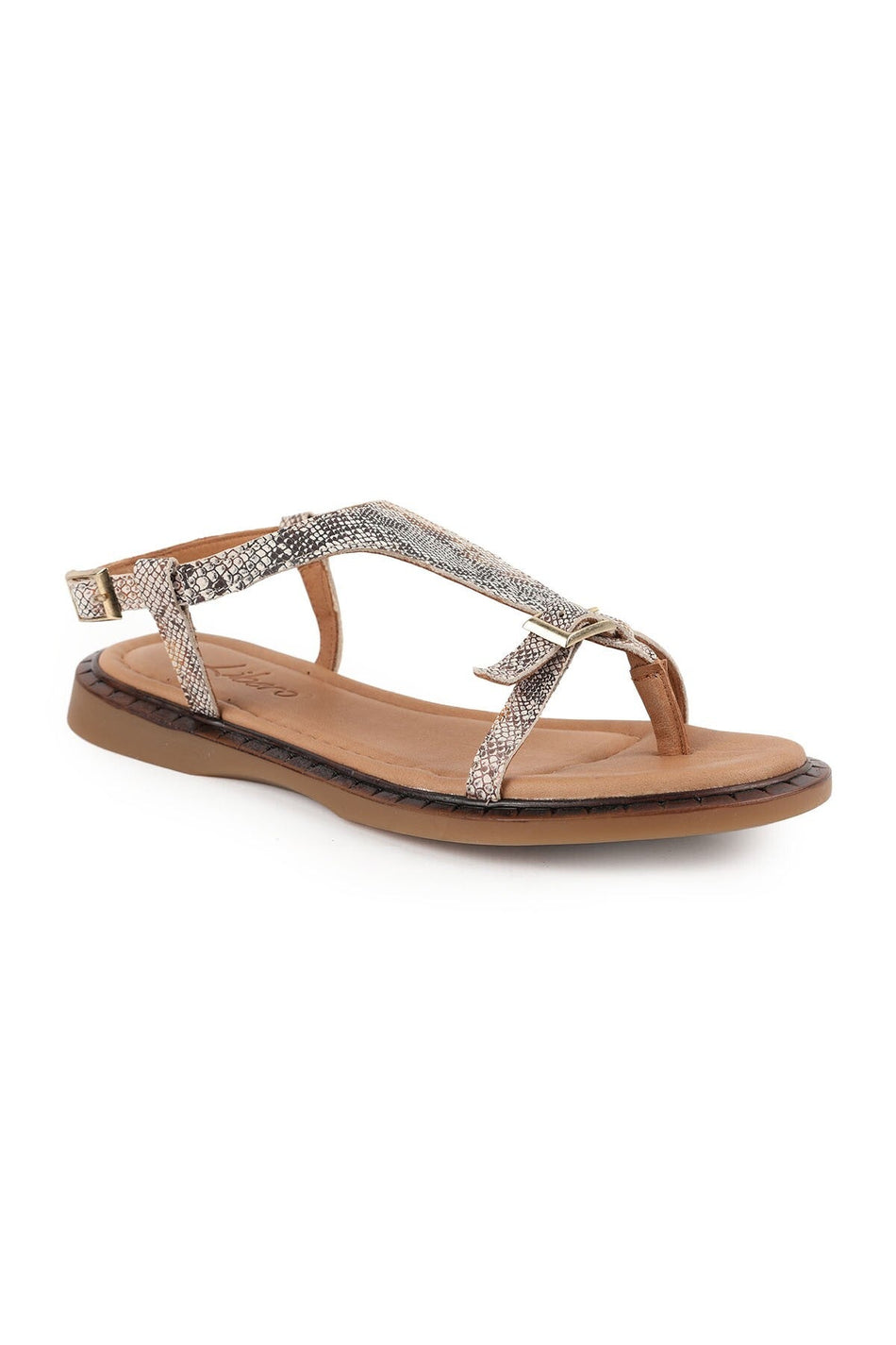 Women's Sandals Antique Snake Pattern Buckle Detailed Flip-Flop Flat Flexible Thermo Sole Summer L082.26614 - MALLTURK