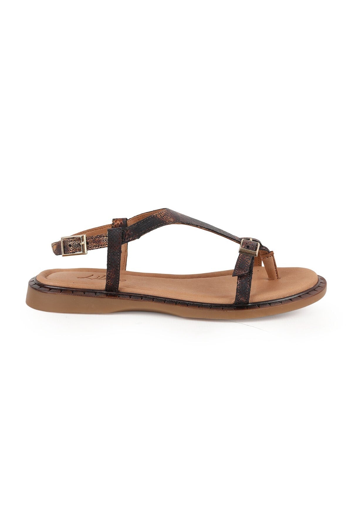 Women's Sandals Antique Snake Pattern Buckle Detailed Flip-Flop Flat Flexible Thermo Sole Summer L082.26614 - MALLTURK