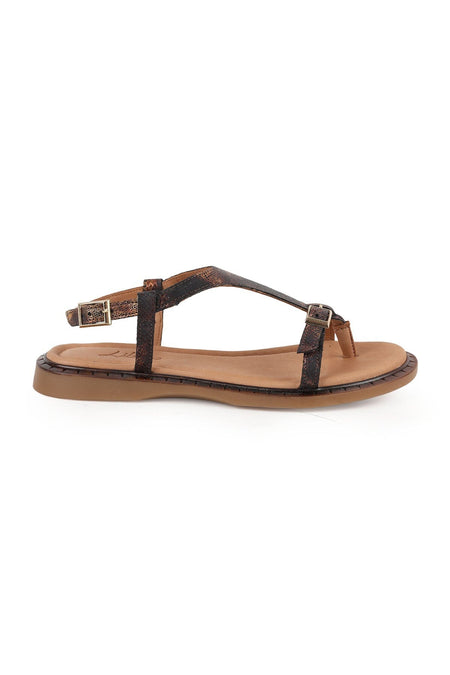 Women's Sandals Antique Snake Pattern Buckle Detailed Flip-Flop Flat Flexible Thermo Sole Summer L082.26614 - MALLTURK