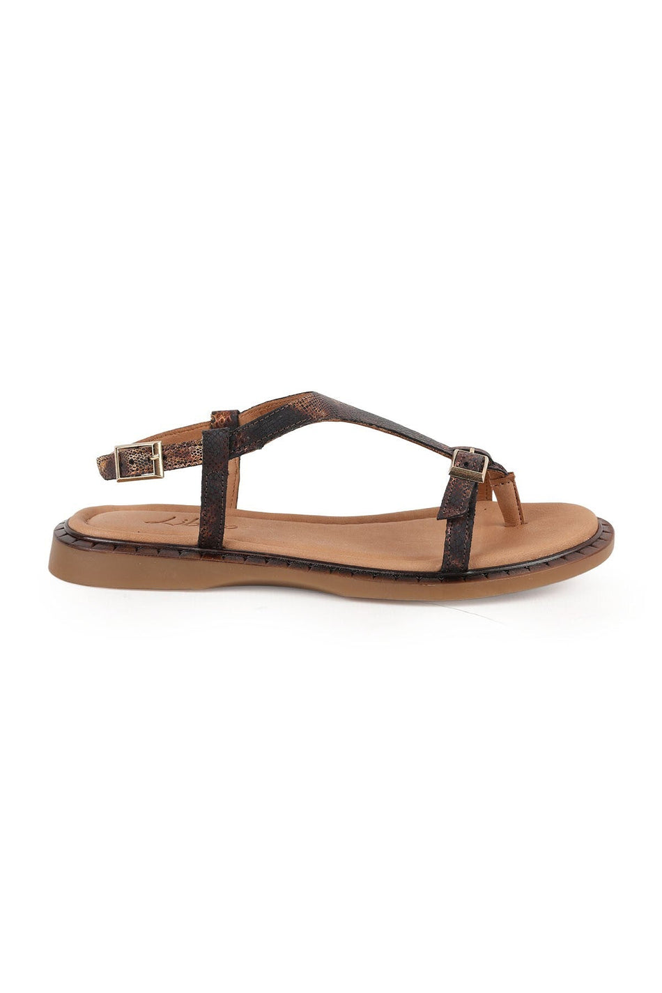 Women's Sandals Antique Snake Pattern Buckle Detailed Flip-Flop Flat Flexible Thermo Sole Summer L082.26614 - MALLTURK
