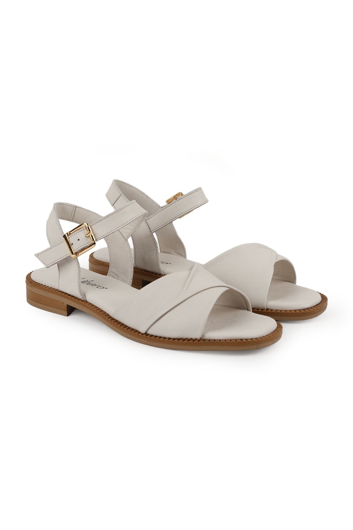 Women's Sandals Asymmetrical Folded Cross-Strapped Ankle Buckle Thermo Sole Antique Leather L060.133 - MALLTURK