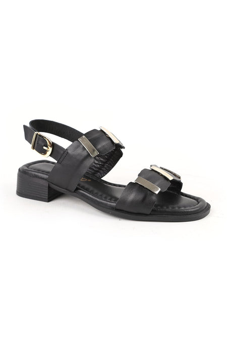 Women's Sandals Casual Double Straps Short Heel Buckle Antique Faux Leather L031.26108023 - MALLTURK