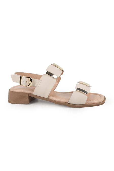 Women's Sandals Casual Double Straps Short Heel Buckle Antique Faux Leather L031.26108023 - MALLTURK