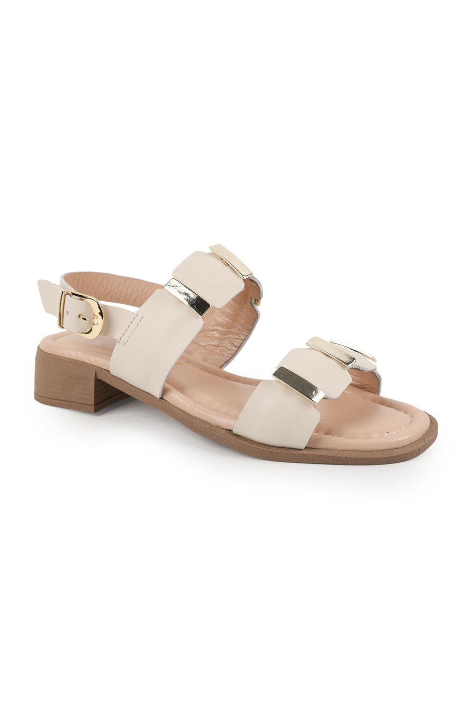 Women's Sandals Casual Double Straps Short Heel Buckle Antique Faux Leather L031.26108023 - MALLTURK