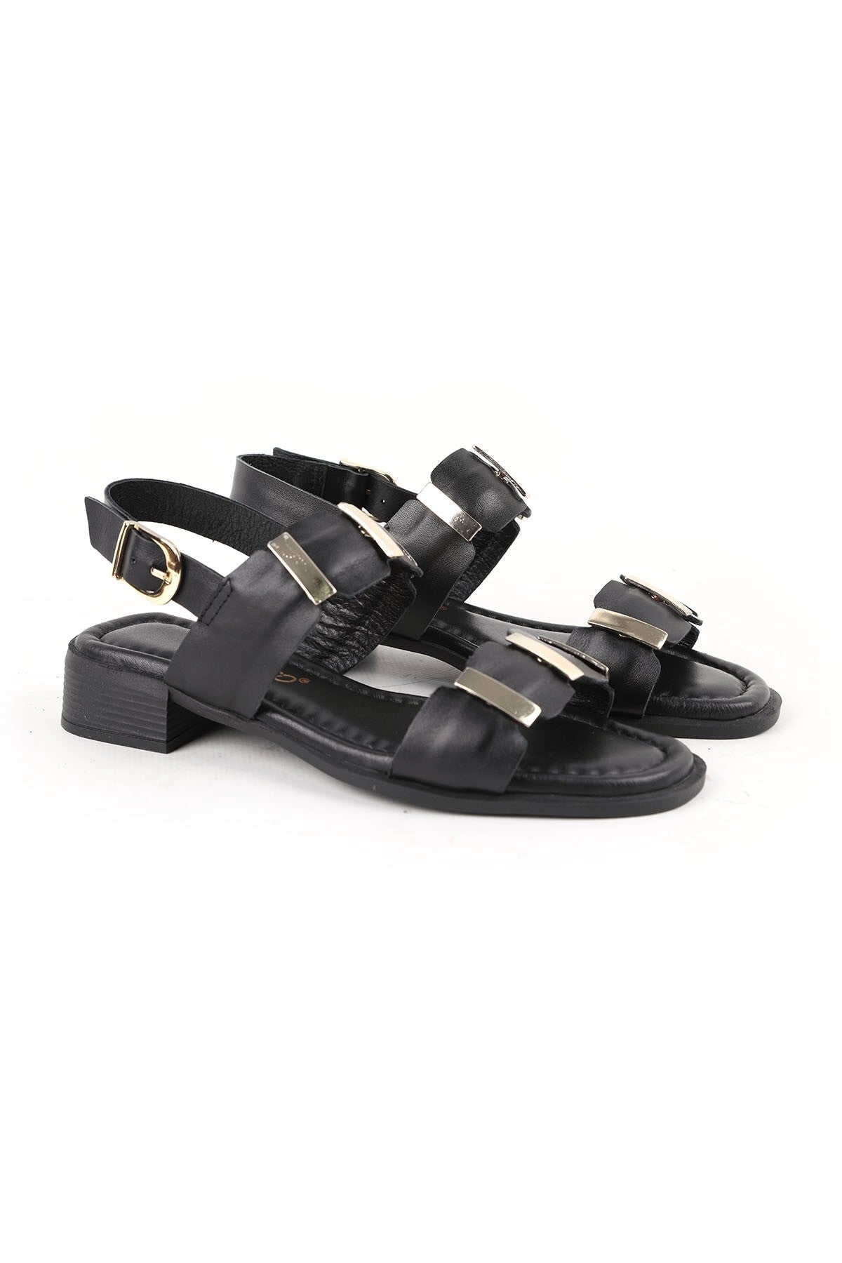 Women's Sandals Casual Double Straps Short Heel Buckle Antique Faux Leather L031.26108023 - MALLTURK