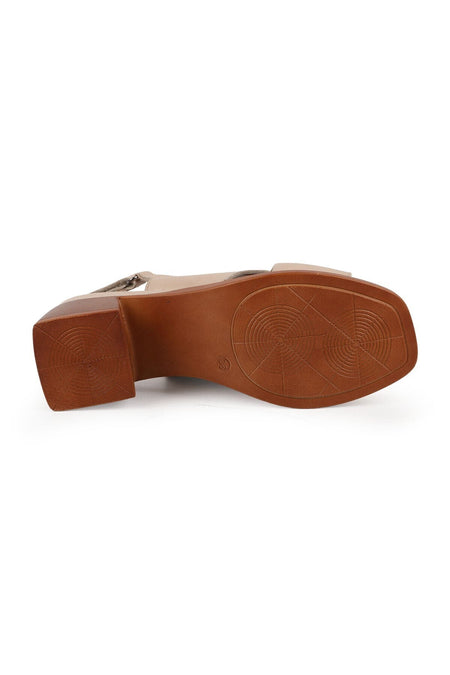 Women's Sandals Cross Wide Strap Sling-Back Thick Medium Heel Leather L078.12101 - MALLTURK
