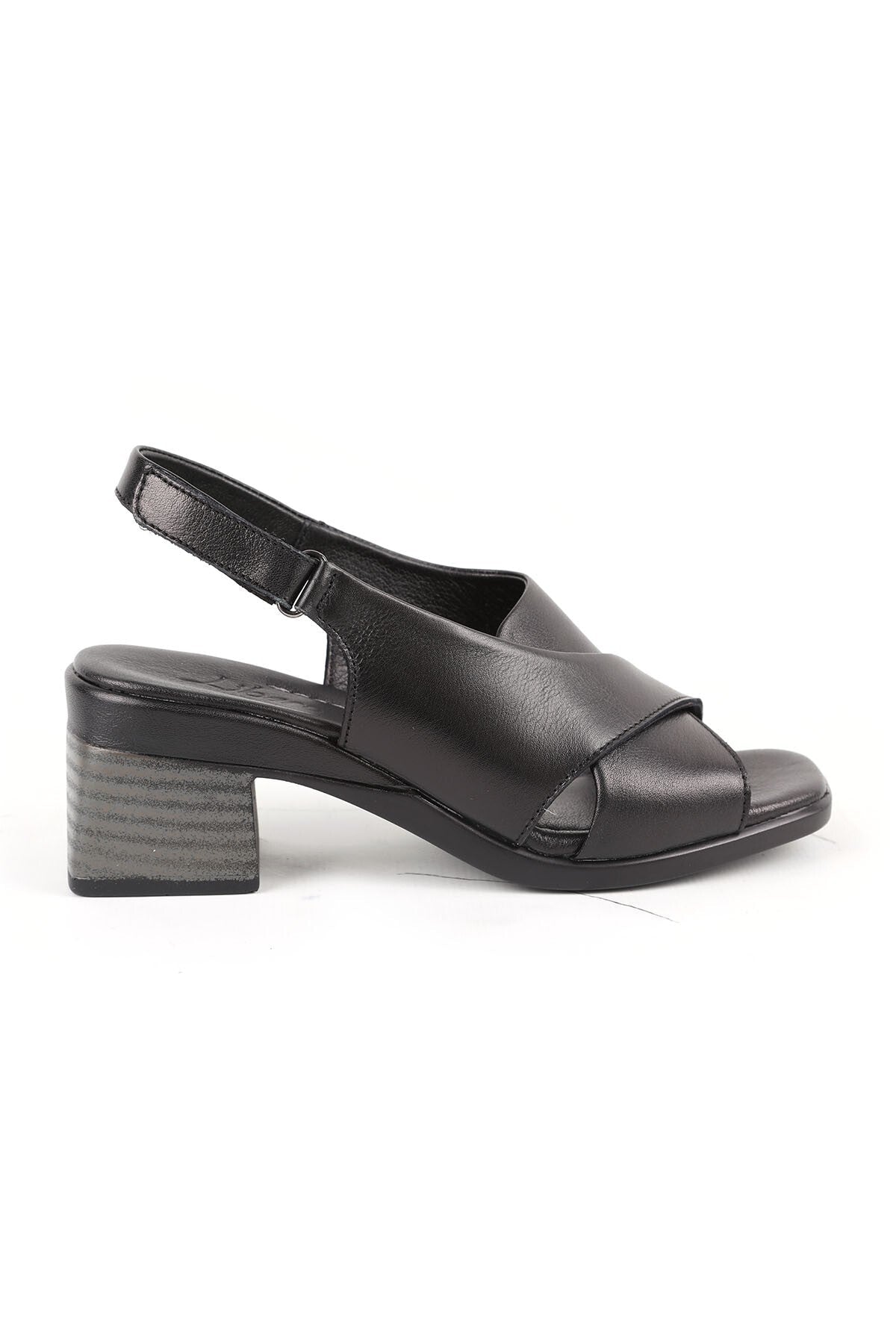 Women's Sandals Cross Wide Strap Sling-Back Thick Medium Heel Leather L078.12101 - MALLTURK