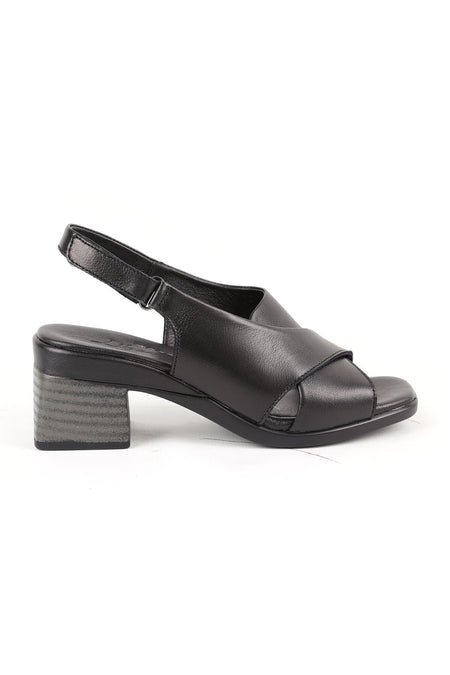 Women's Sandals Cross Wide Strap Sling-Back Thick Medium Heel Leather L078.12101 - MALLTURK