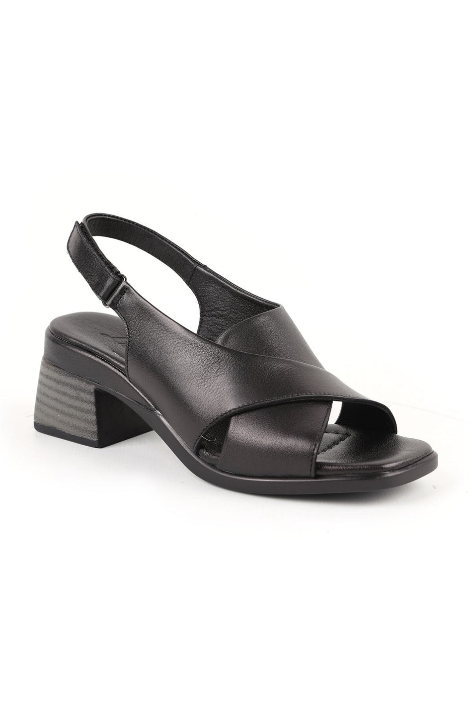 Women's Sandals Cross Wide Strap Sling-Back Thick Medium Heel Leather L078.12101 - MALLTURK