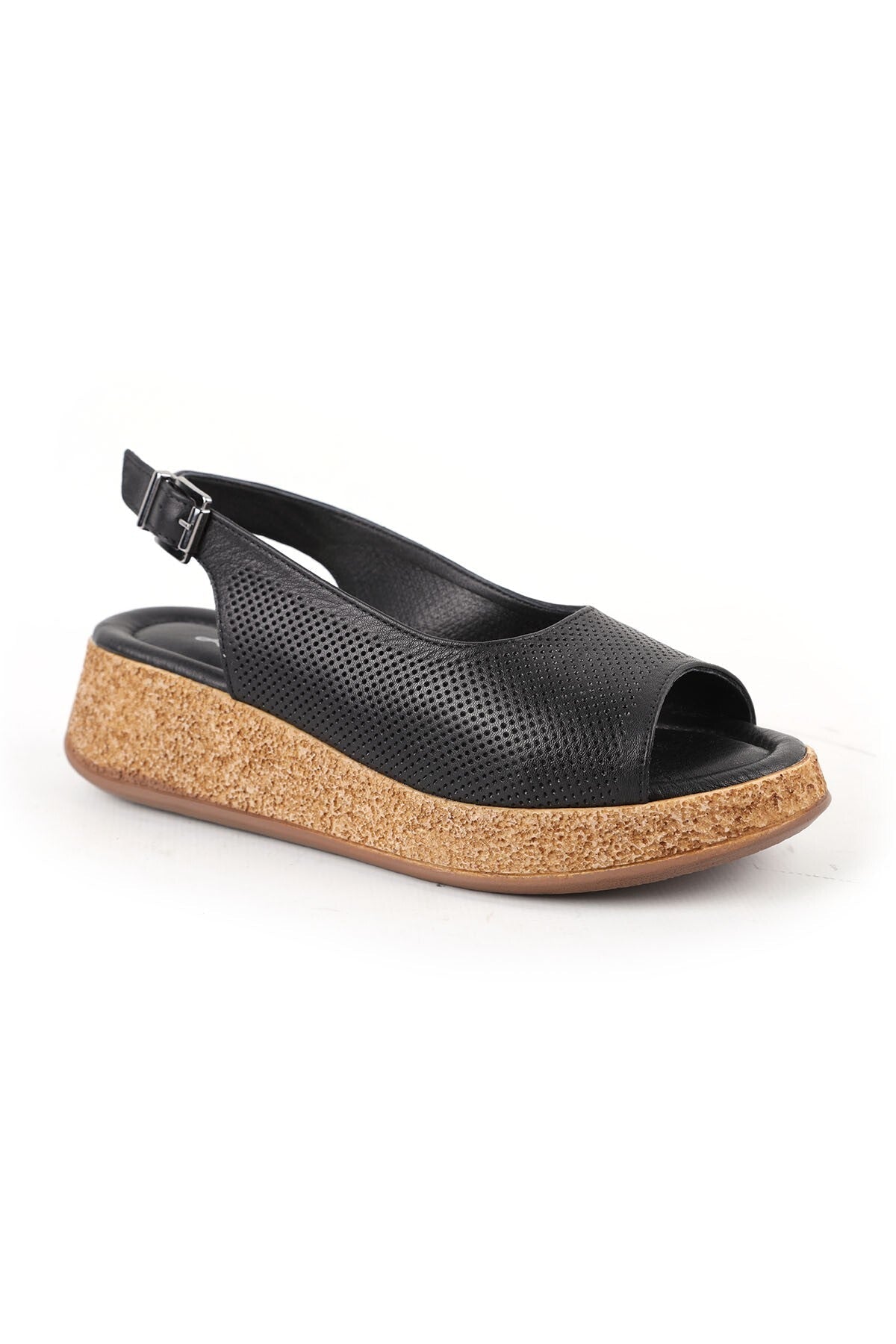 Women's Sandals Daily Anatomical Cork Wedge Sole Laser Cut Buckle Sling-Back L058.15319 - MALLTURK