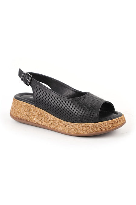 Women's Sandals Daily Anatomical Cork Wedge Sole Laser Cut Buckle Sling-Back L058.15319 - MALLTURK