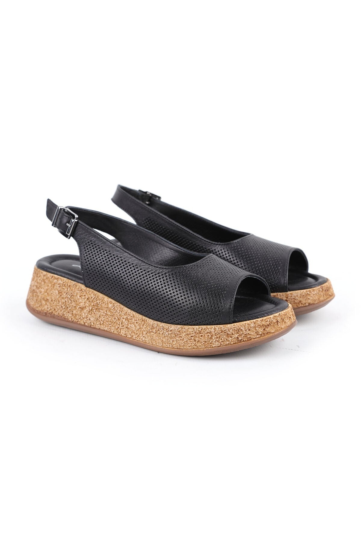 Women's Sandals Daily Anatomical Cork Wedge Sole Laser Cut Buckle Sling-Back L058.15319 - MALLTURK