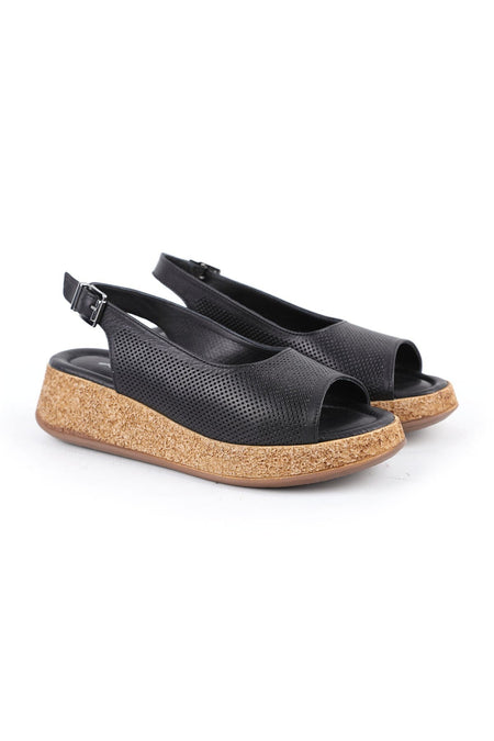 Women's Sandals Daily Anatomical Cork Wedge Sole Laser Cut Buckle Sling-Back L058.15319 - MALLTURK