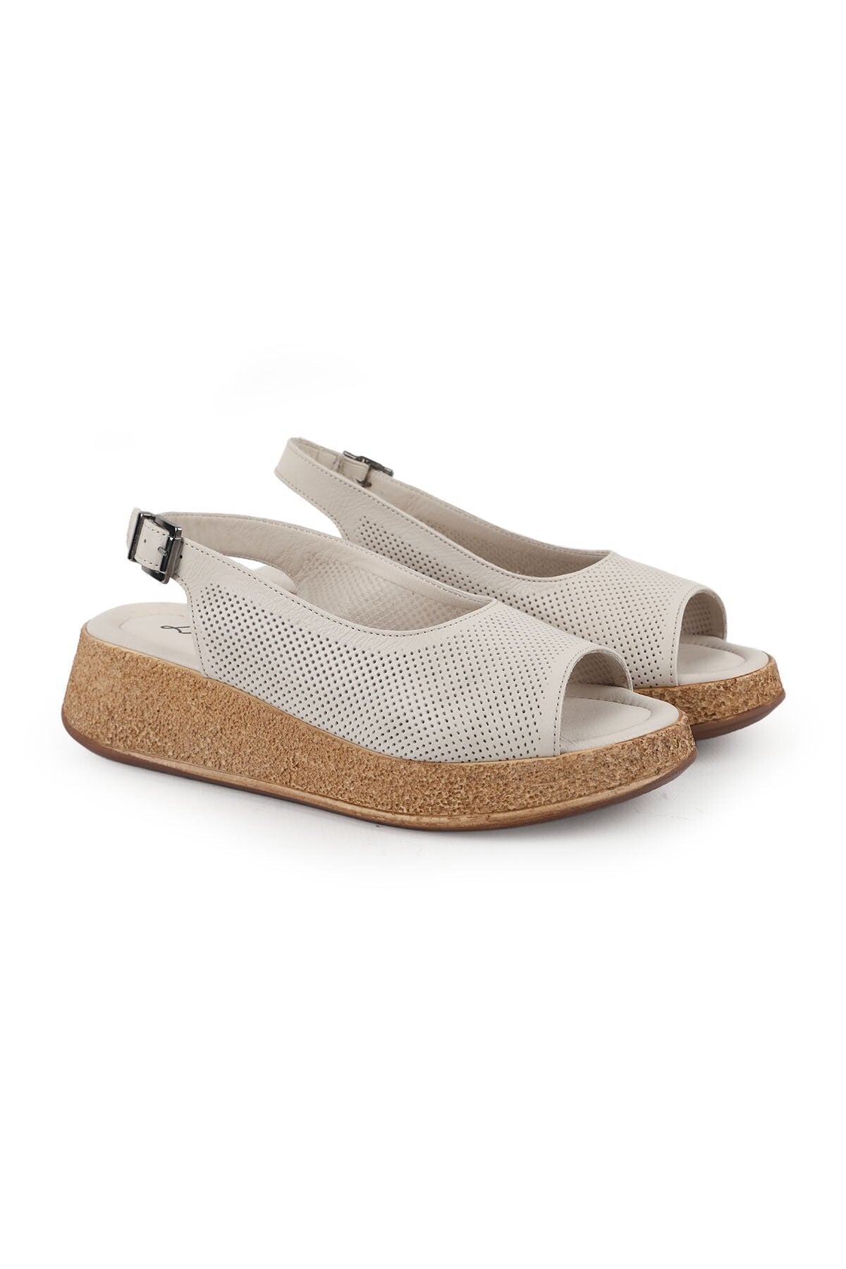 Women's Sandals Daily Anatomical Cork Wedge Sole Laser Cut Buckle Sling-Back L058.15319 - MALLTURK