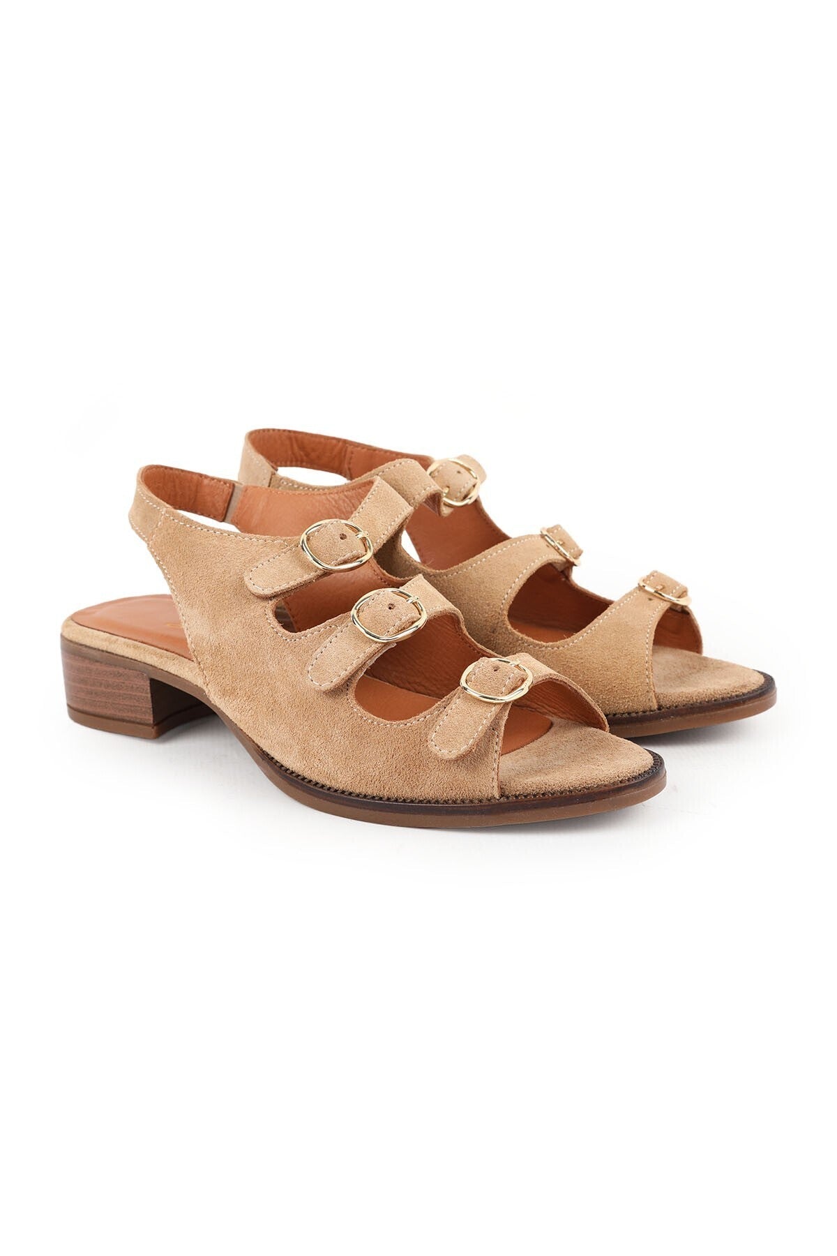 Women's Sandals Daily Suede Short Heeled Multi-Strap Buckle Sling-Back L031.26108623 - MALLTURK
