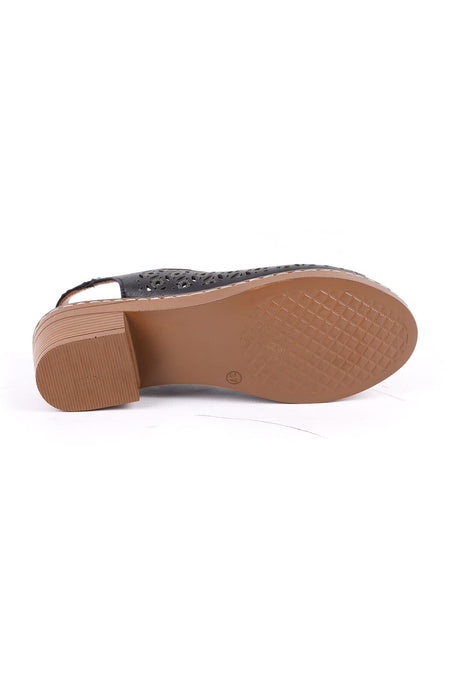 Women's Sandals Laser Cut Sling-Back Thick Short Heeled Mother Shoes Artificial Leather L078.9504 - MALLTURK