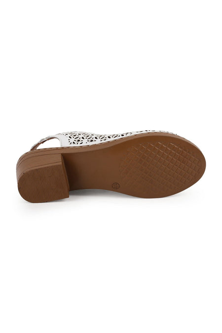 Women's Sandals Laser Cut Sling-Back Thick Short Heeled Mother Shoes Artificial Leather L078.9504 - MALLTURK