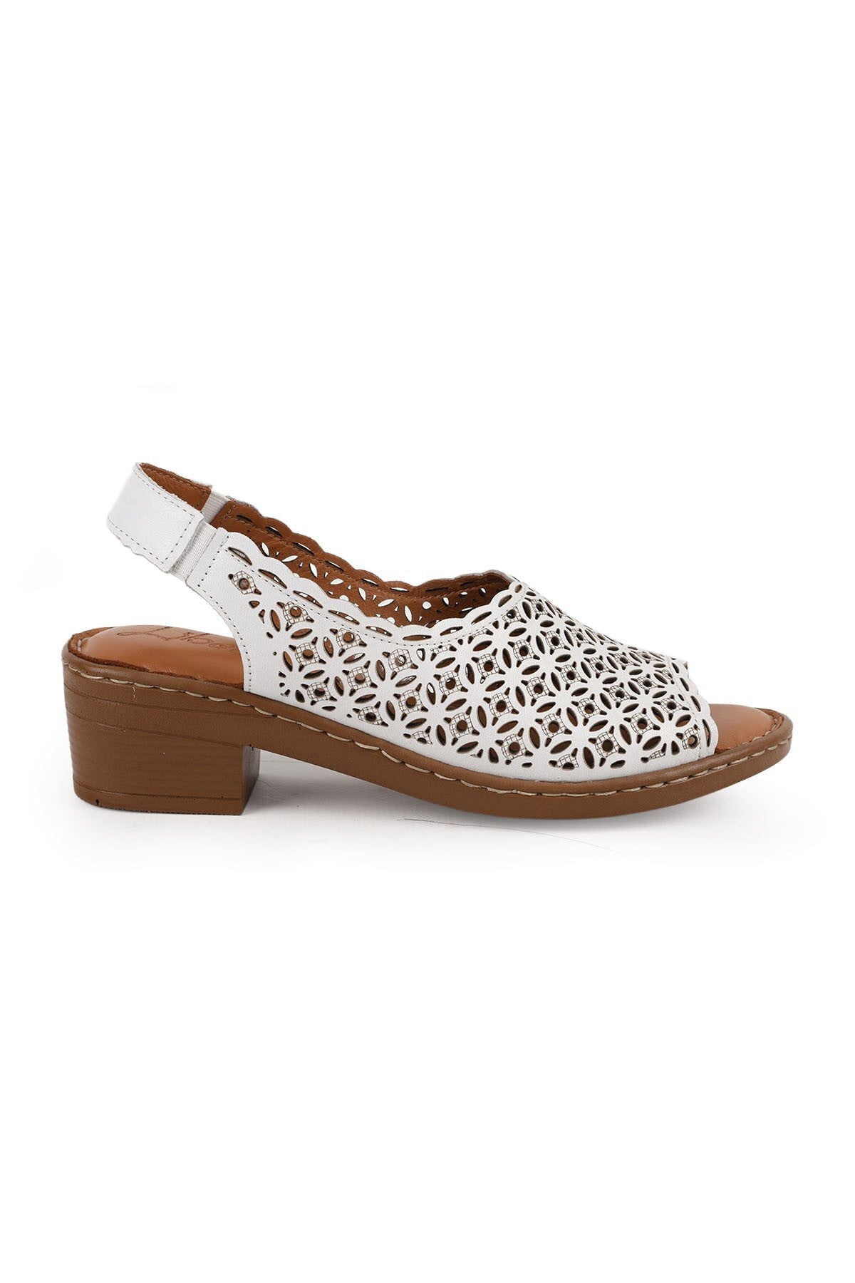 Women's Sandals Laser Cut Sling-Back Thick Short Heeled Mother Shoes Artificial Leather L078.9504 - MALLTURK