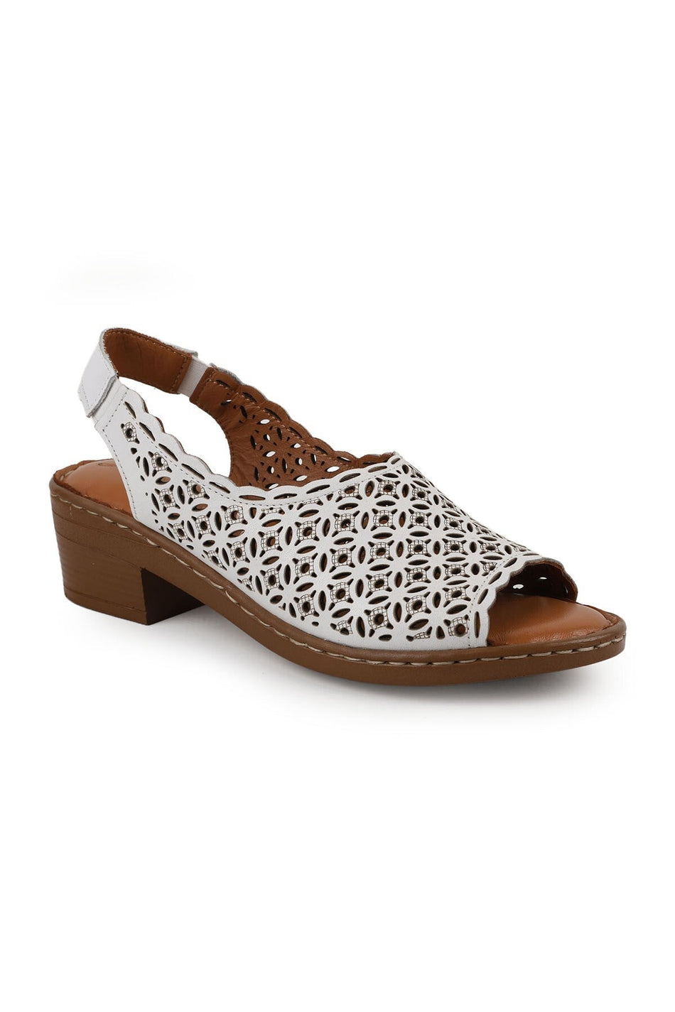 Women's Sandals Laser Cut Sling-Back Thick Short Heeled Mother Shoes Artificial Leather L078.9504 - MALLTURK