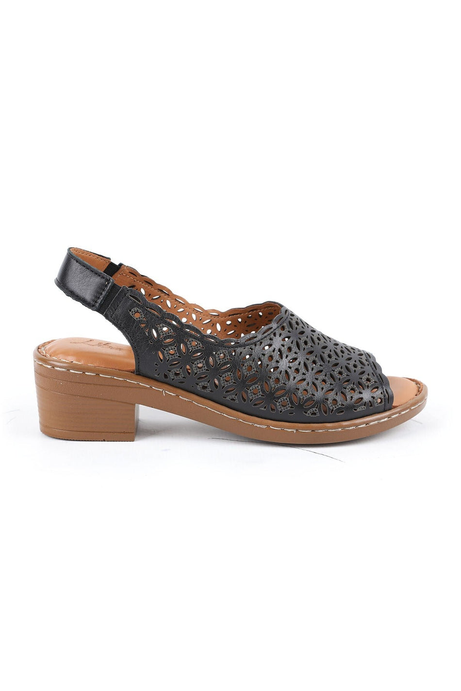 Women's Sandals Laser Cut Sling-Back Thick Short Heeled Mother Shoes Artificial Leather L078.9504 - MALLTURK