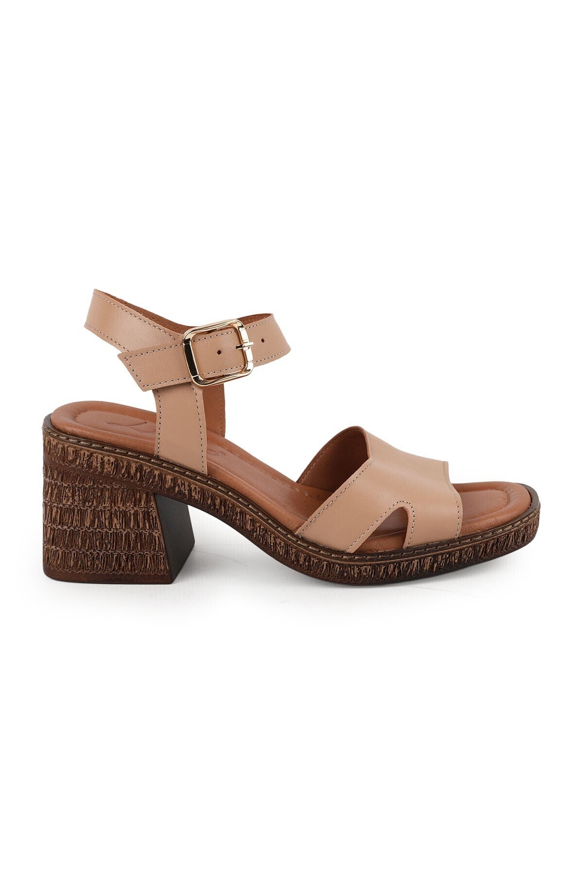 Women's Sandals Mid-Heeled Square Toe Thick Heel Banded Antique Faux Leather L024.260507 - MALLTURK