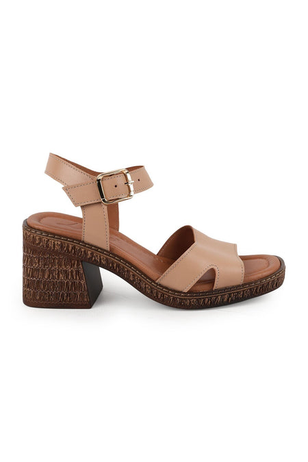 Women's Sandals Mid-Heeled Square Toe Thick Heel Banded Antique Faux Leather L024.260507 - MALLTURK