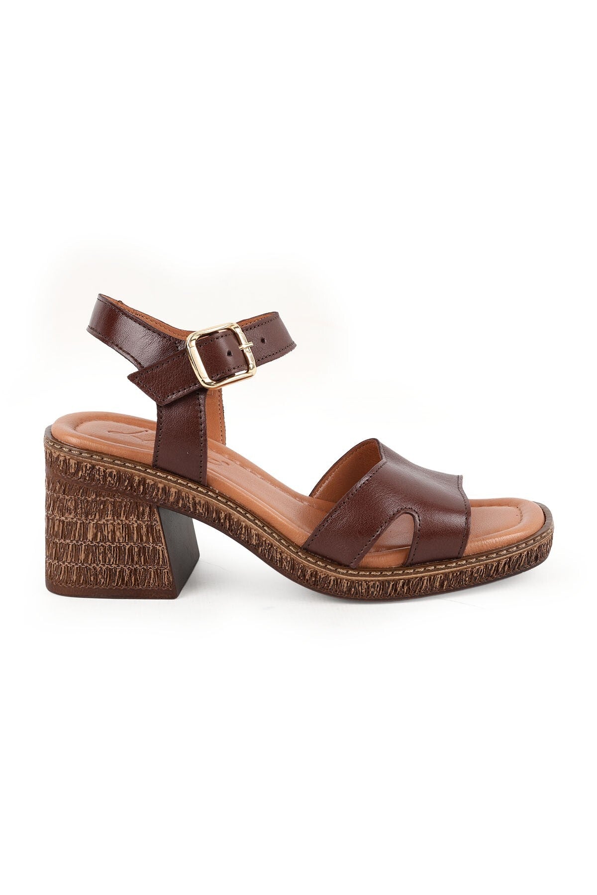Women's Sandals Mid-Heeled Square Toe Thick Heel Banded Antique Faux Leather L024.260507 - MALLTURK