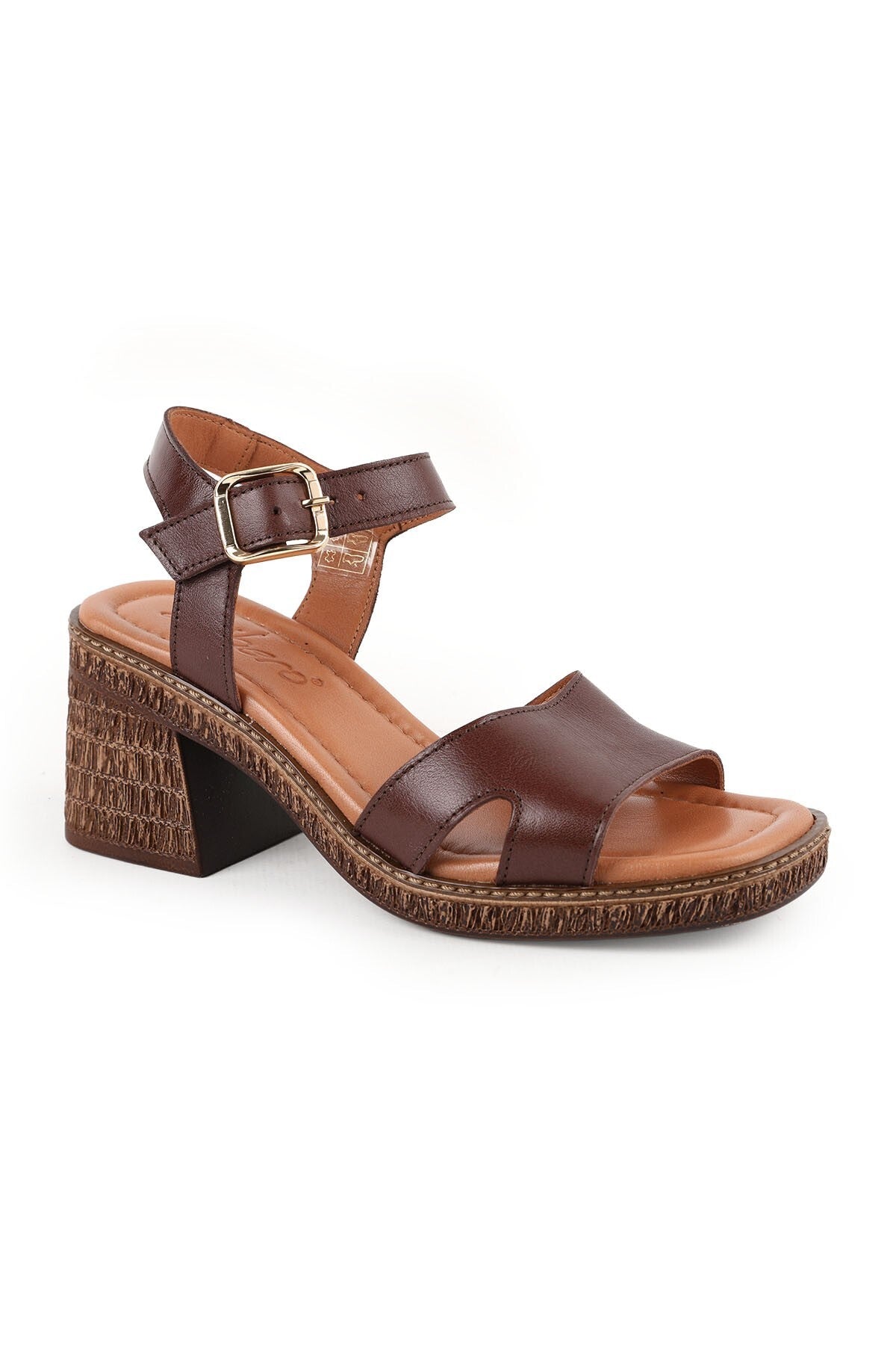 Women's Sandals Mid-Heeled Square Toe Thick Heel Banded Antique Faux Leather L024.260507 - MALLTURK