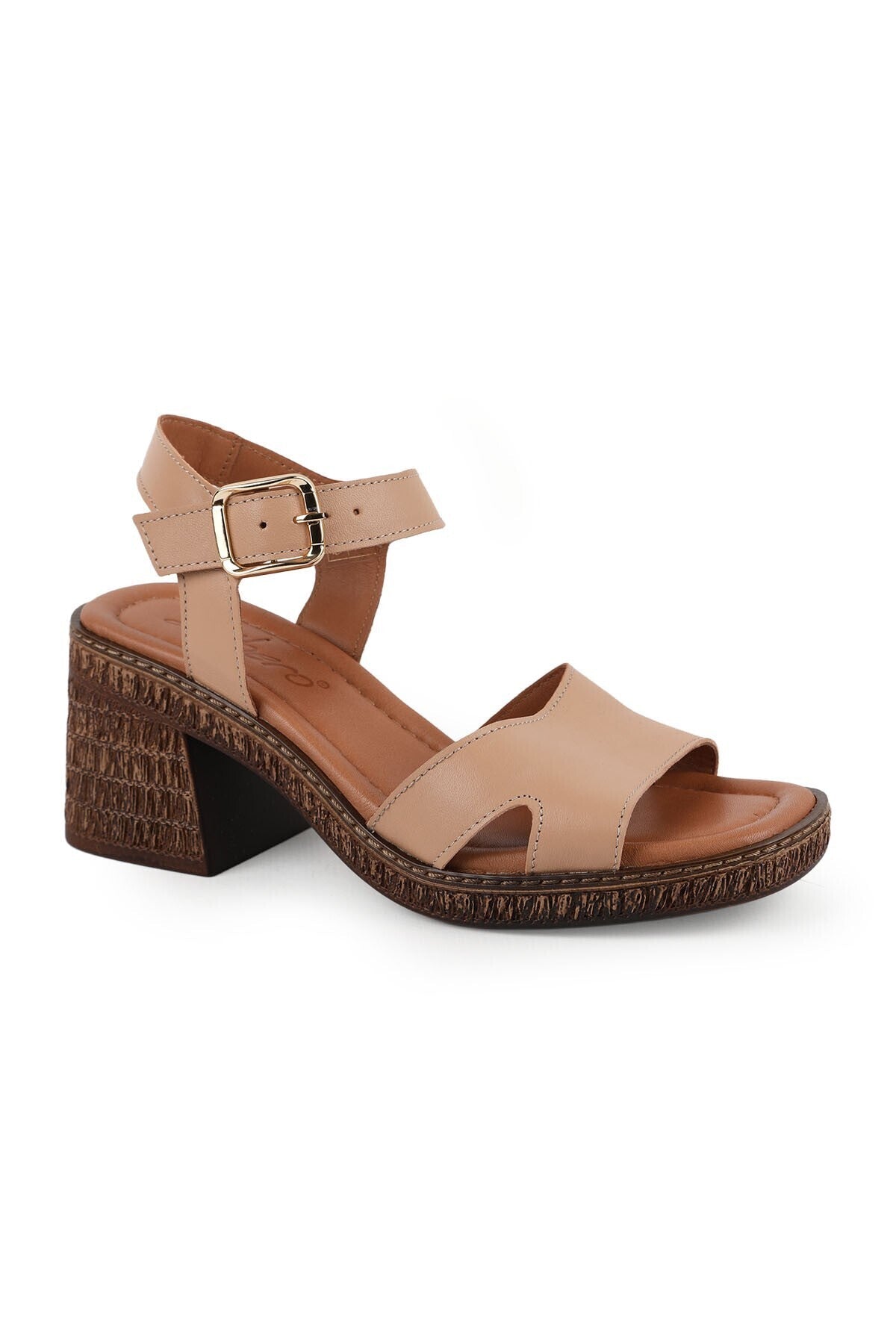 Women's Sandals Mid-Heeled Square Toe Thick Heel Banded Antique Faux Leather L024.260507 - MALLTURK